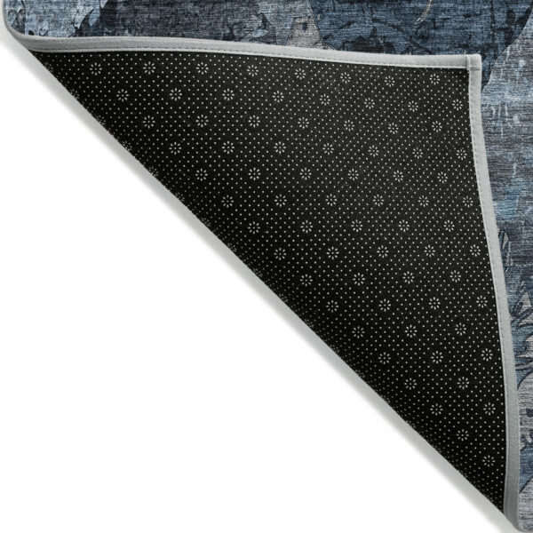 2' X 8' Blue and Dark Blue Abstract Washable Indoor Outdoor Runner Rug