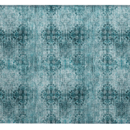 2' X 3' Teal Floral Medallion Washable Non Skid Indoor Outdoor Area Rug