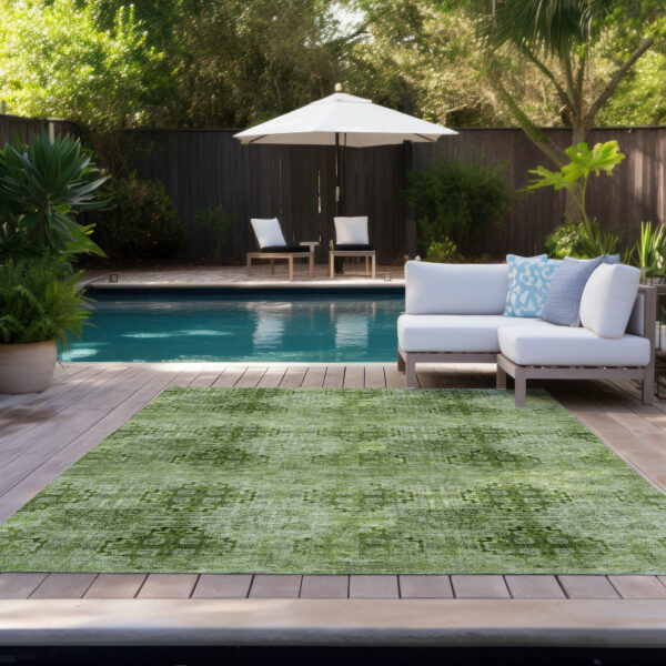 9' X 12' Olive Green Floral Medallion Washable Non Skid Indoor Outdoor Area Rug
