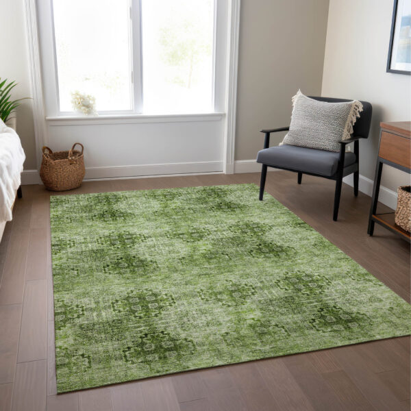 9' X 12' Olive Green Floral Medallion Washable Non Skid Indoor Outdoor Area Rug