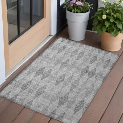 3' X 5' Gray Geometric Washable Non Skid Indoor Outdoor Area Rug