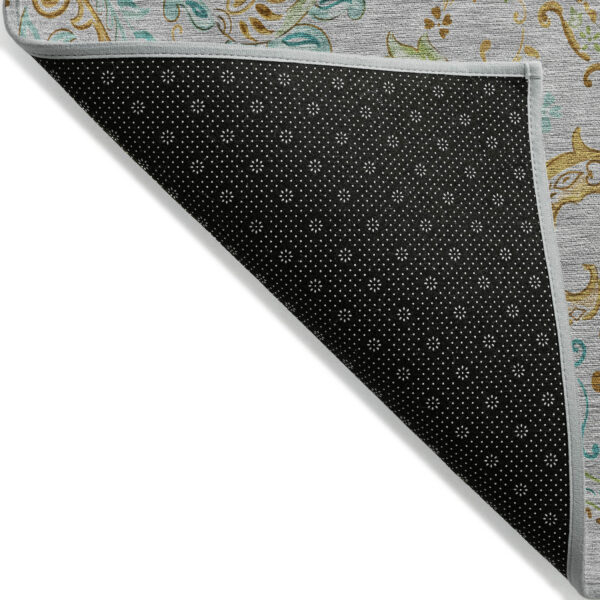 2' X 3' Gray and Gold Paisley Washable Non Skid Indoor Outdoor Area Rug