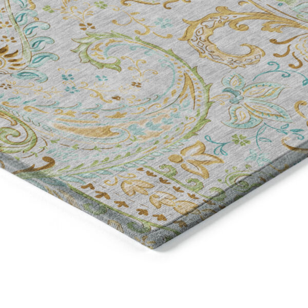 2' X 3' Gray and Gold Paisley Washable Non Skid Indoor Outdoor Area Rug
