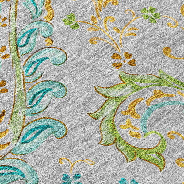2' X 3' Gray and Gold Paisley Washable Non Skid Indoor Outdoor Area Rug