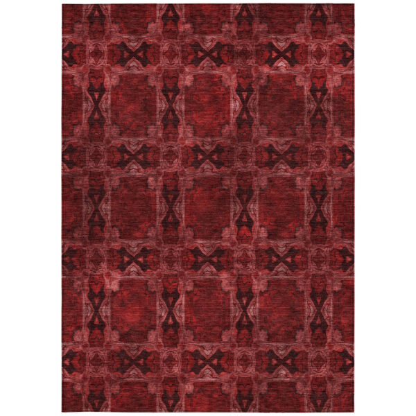 5' X 8' Burgundy and Black Floral Medallion Washable Non Skid Indoor Outdoor Area Rug