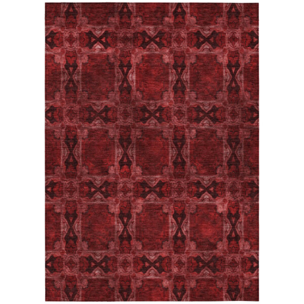 5' X 8' Burgundy and Black Floral Medallion Washable Non Skid Indoor Outdoor Area Rug