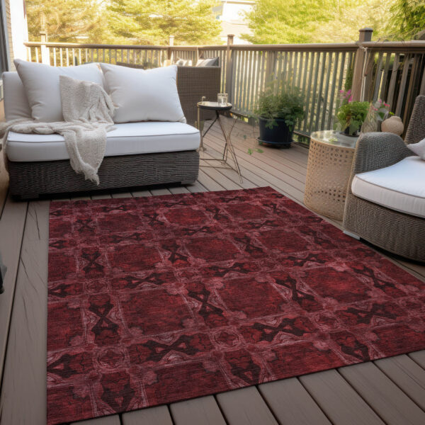 5' X 8' Burgundy and Black Floral Medallion Washable Non Skid Indoor Outdoor Area Rug