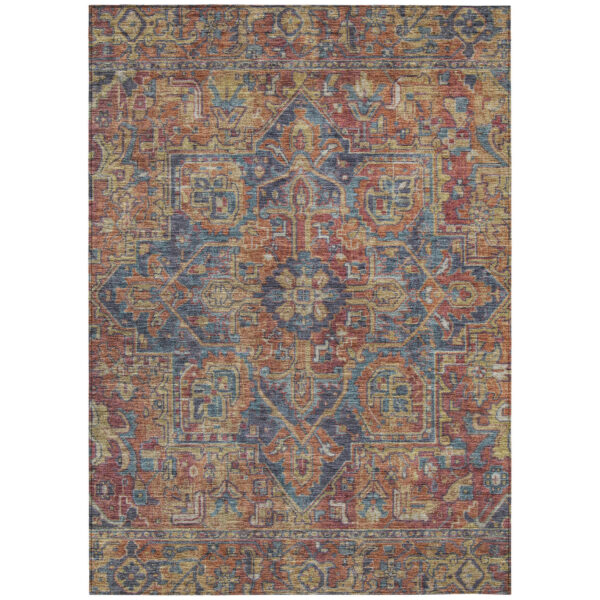 3' X 5' Red Orange and Blue Oriental Washable Non Skid Indoor Outdoor Area Rug