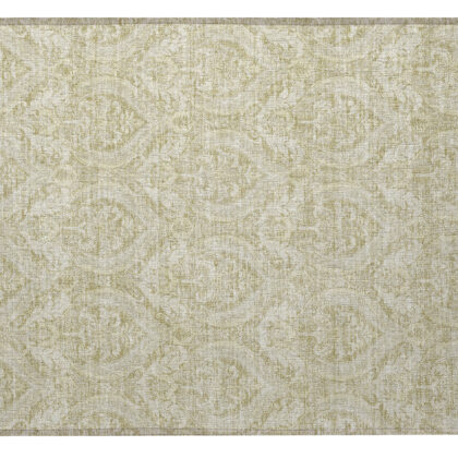 2' X 3' Light Green Damask Washable Non Skid Indoor Outdoor Area Rug