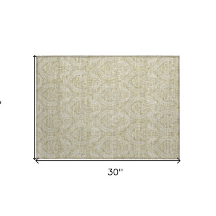 2' X 3' Light Green Damask Washable Non Skid Indoor Outdoor Area Rug