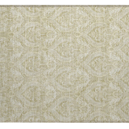 2' X 3' Light Green Damask Washable Non Skid Indoor Outdoor Area Rug