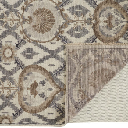 12' X 15' Ivory Gray And Taupe Wool Floral Hand Knotted Stain Resistant Area Rug