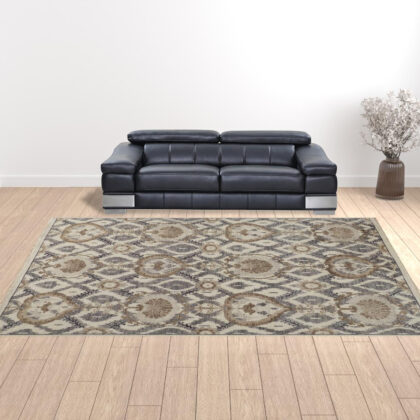 12' X 15' Ivory Gray And Taupe Wool Floral Hand Knotted Stain Resistant Area Rug