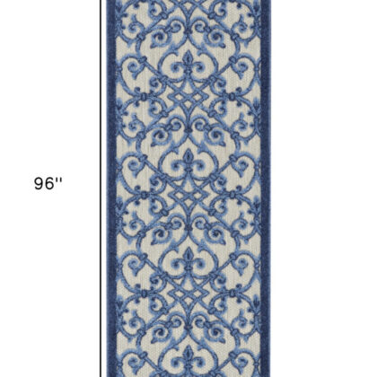 2' X 8' Blue And Gray Floral Indoor Outdoor Area Rug