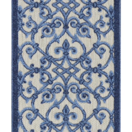 2' X 8' Blue And Gray Floral Indoor Outdoor Area Rug