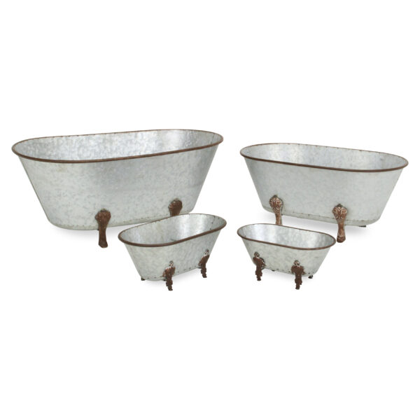 7" Gray and Gold  Galvanized Metal Hand Painted Bathtub Sculpture