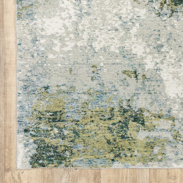 8’ Round Blue And Sage Distressed Waves Indoor Area Rug