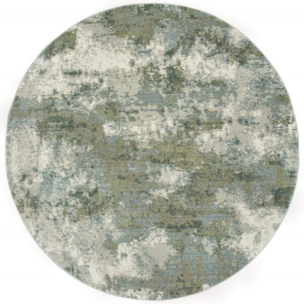 8’ Round Blue And Sage Distressed Waves Indoor Area Rug