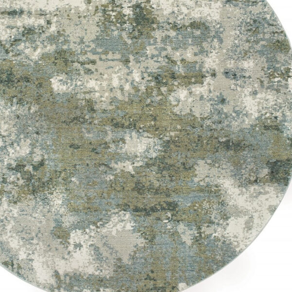 8’ Round Blue And Sage Distressed Waves Indoor Area Rug
