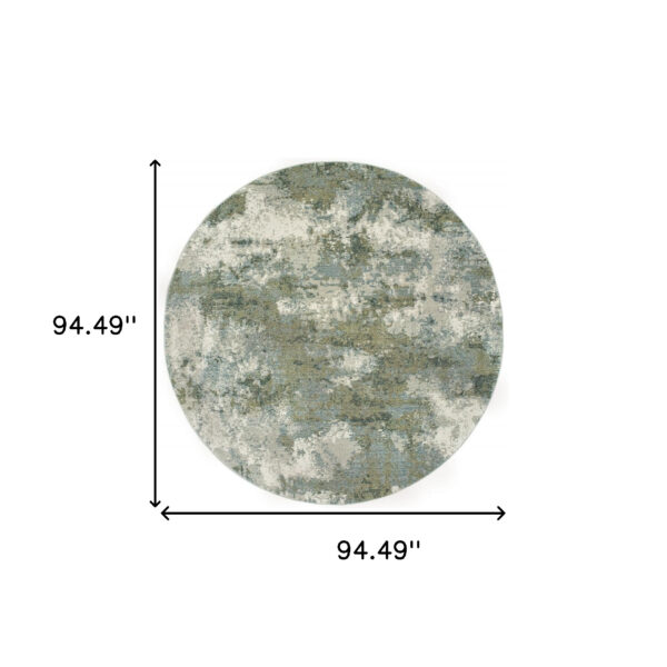 8’ Round Blue And Sage Distressed Waves Indoor Area Rug