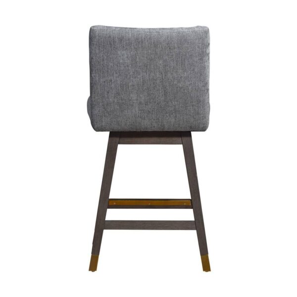 26" Gray and Brown Solid Wood Counter Height Swivel Bar Chair
