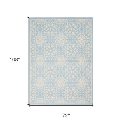 6' X 9' Light Blue Floral Power Loom Area Rug