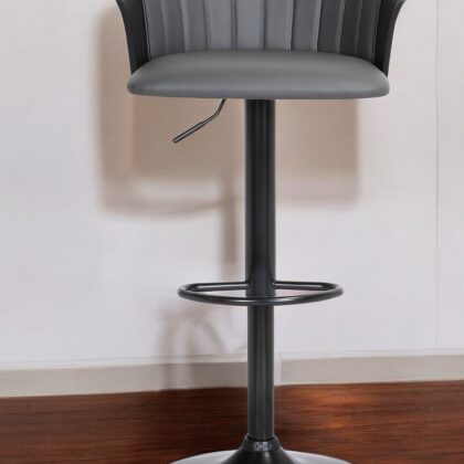 Gray and Black Faux Leather with Metal Swivel Adjustable Height Bar Chair