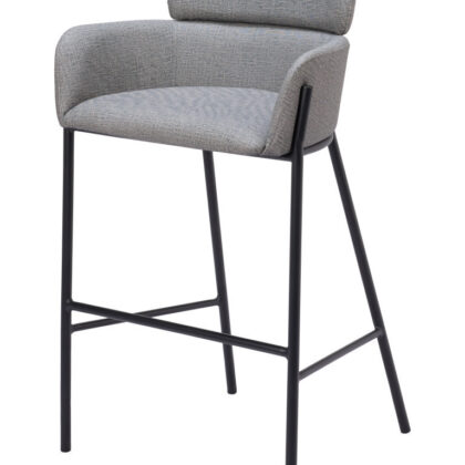 30" Slate Gray And Black Fabric And Steel Bar Height Bar Chair
