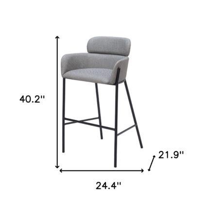 30" Slate Gray And Black Fabric And Steel Bar Height Bar Chair