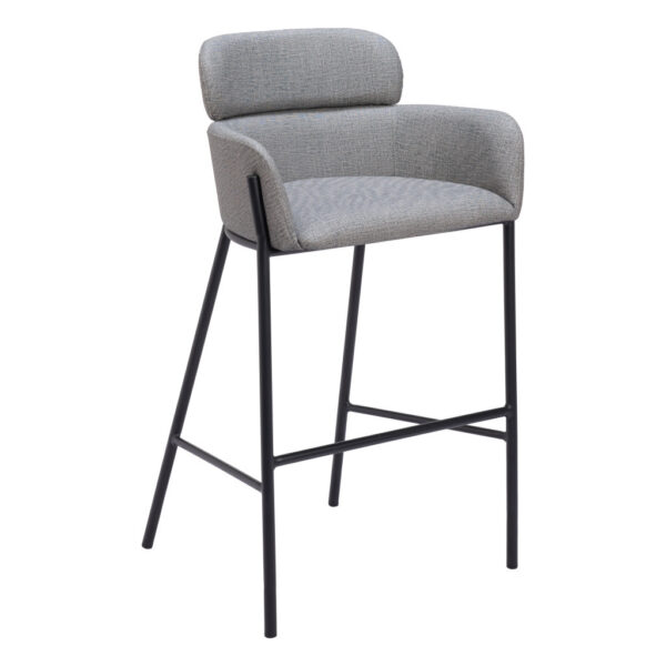 30" Slate Gray And Black Fabric And Steel Bar Height Bar Chair