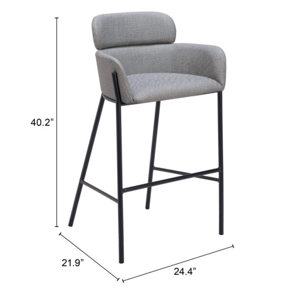 30" Slate Gray And Black Fabric And Steel Bar Height Bar Chair