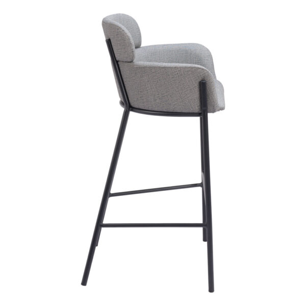 30" Slate Gray And Black Fabric And Steel Bar Height Bar Chair