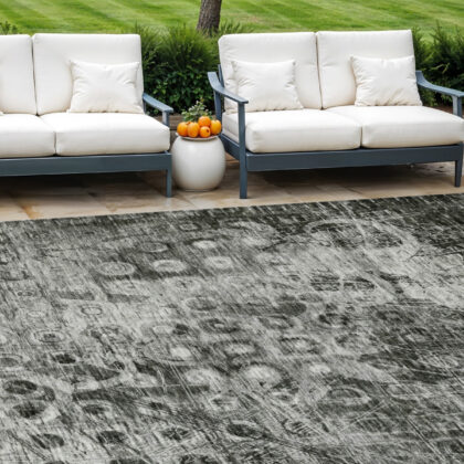 9' X 12' Charcoal Ikat Washable Indoor Outdoor Area Rug