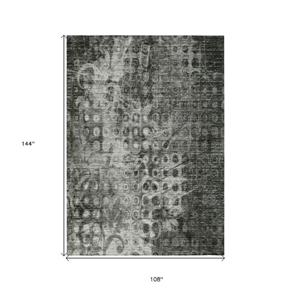 9' X 12' Charcoal Ikat Washable Indoor Outdoor Area Rug