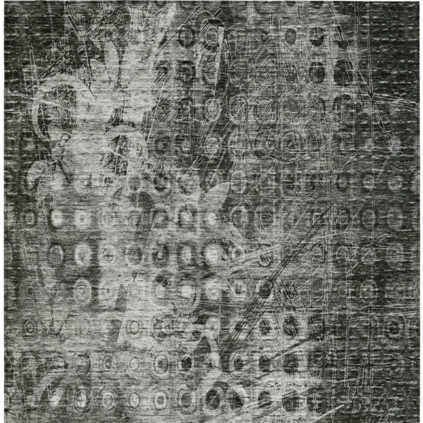 9' X 12' Charcoal Ikat Washable Indoor Outdoor Area Rug