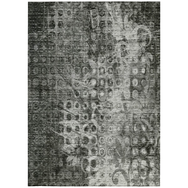 9' X 12' Charcoal Ikat Washable Indoor Outdoor Area Rug