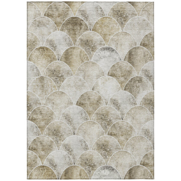 9' X 12' Beige Ivory And Tan Abstract Washable Indoor Outdoor Area Rug