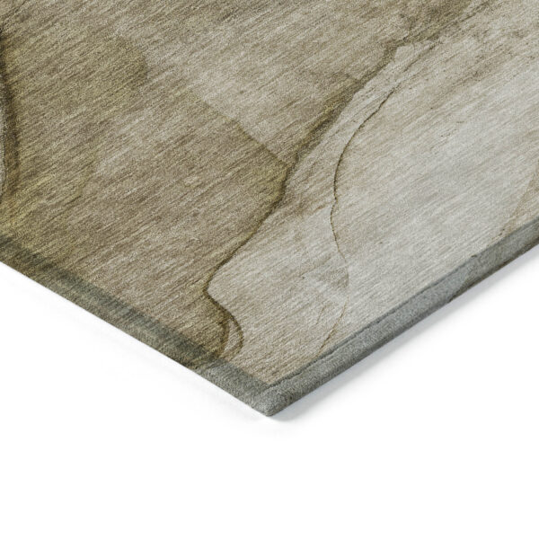 3' X 5' Brown Beige And Taupe Abstract Washable Indoor Outdoor Area Rug