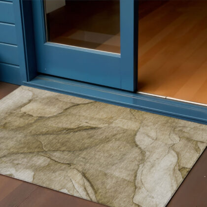 3' X 5' Brown Beige And Taupe Abstract Washable Indoor Outdoor Area Rug