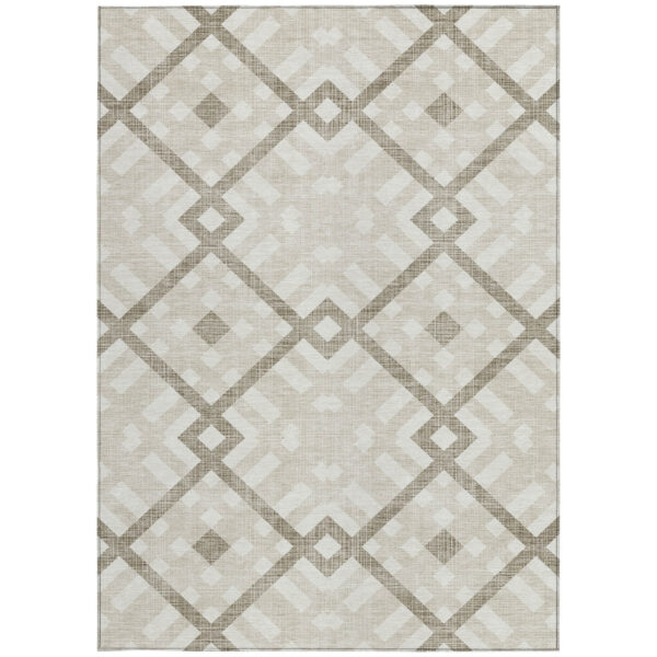 3' X 5' Beige Tan And Ivory Geometric Washable Indoor Outdoor Area Rug