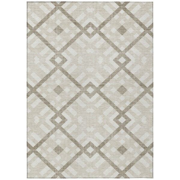 3' X 5' Beige Tan And Ivory Geometric Washable Indoor Outdoor Area Rug