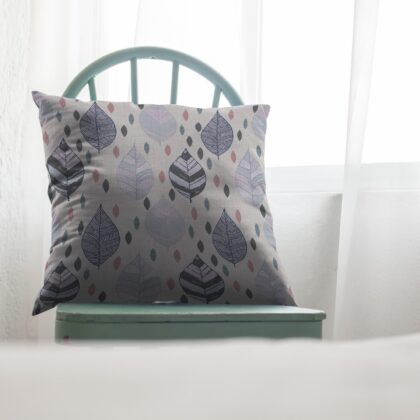 18” Cream Gray Leaves Suede Zippered Throw Pillow