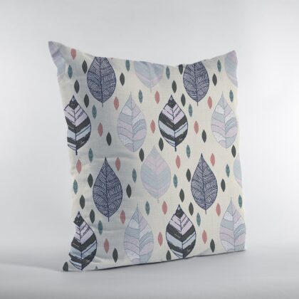 18” Cream Gray Leaves Suede Zippered Throw Pillow