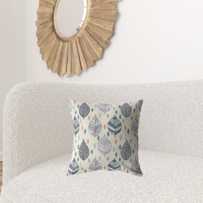 18” Cream Gray Leaves Suede Zippered Throw Pillow