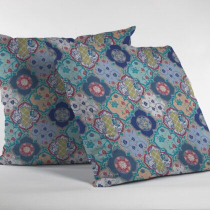 16” Blue Peach Trellis Suede Zippered Throw Pillow