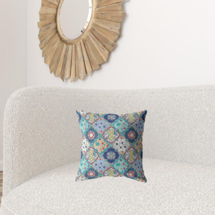 16” Blue Peach Trellis Suede Zippered Throw Pillow