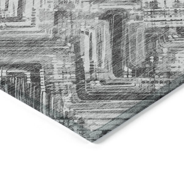9' X 12' Gray Silver And Ivory Geometric Washable Indoor Outdoor Area Rug