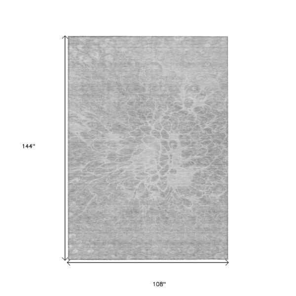 9' X 12' Silver And Gray Abstract Washable Indoor Outdoor Area Rug