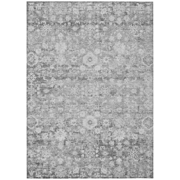 9' X 12' Silver Gray And Pewter Oriental Washable Indoor Outdoor Area Rug