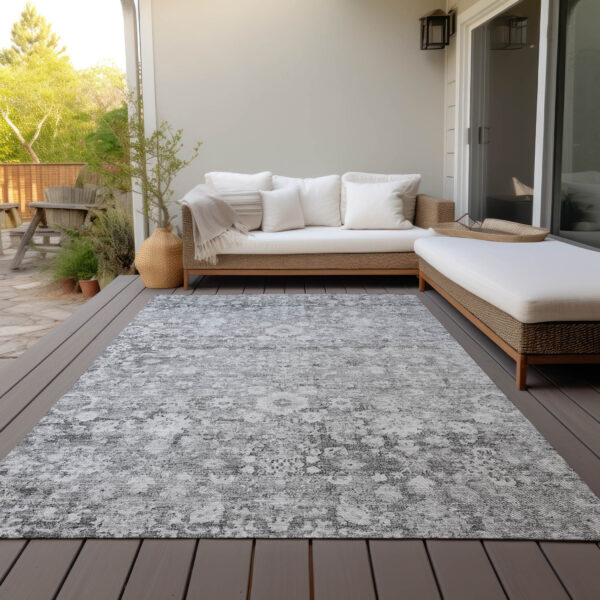 9' X 12' Silver Gray And Pewter Oriental Washable Indoor Outdoor Area Rug